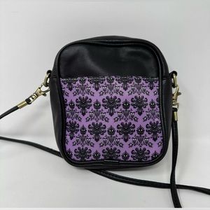 Haunted Mansion Wallpaper Small Crossbody Purse Purple Black Faux Leather